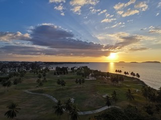 Beautiful sunset view in Kota Kinabalu, taken from the sky bar Pacific Horizon. Sabah, Malaysia....