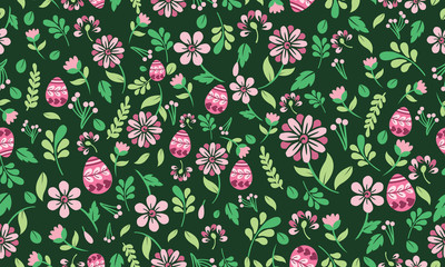 Egg pattern background for Easter, with modern leaf and flower design.