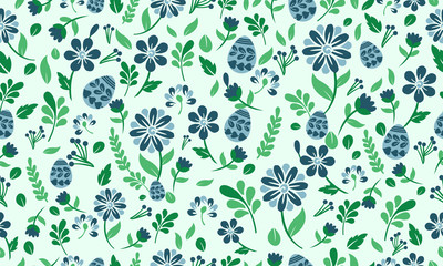 Egg pattern background for Easter, with modern leaf and flower design.