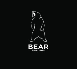Bear standing and roar outline logo icon design with black background