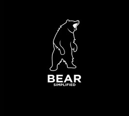 Bear standing and roar outline logo icon design with black background