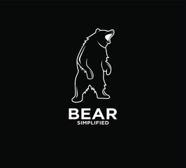 Bear standing and roar outline logo icon design with black background