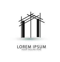 Minimalist skyscraper city building line art logo design vector graphic