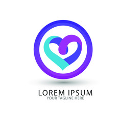 Heart vector symbol. Valentines day ribbon logotype. Abstract line medical health logo icon design.