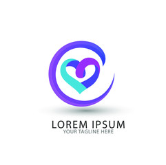 Heart vector symbol. Valentines day ribbon logotype. Abstract line medical health logo icon design.