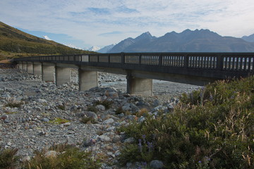 Bridge over Bush Stream in Mount Cook National Park on South Island of New Zealand