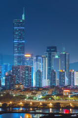 Fototapeta premium Skyline of Shenzhen city, China at night. Viewed from Hong Kong border
