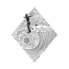 Surf flying line graphic illustration vector art t-shirt design - obrazy, fototapety, plakaty
