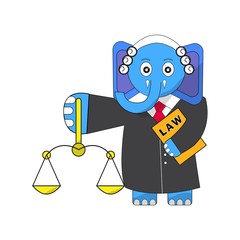 Elephant judge mascot. Justice and law concept
