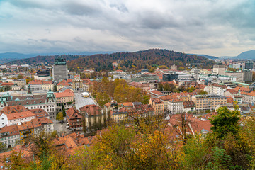 Obraz premium Ljubljana city panorama shoot from above, Slovenia, Europe