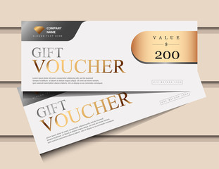Gift voucher template with glitter gold luxury elements. Vector illustration. Design for invitation, certificate, gift coupon, ticket, voucher.