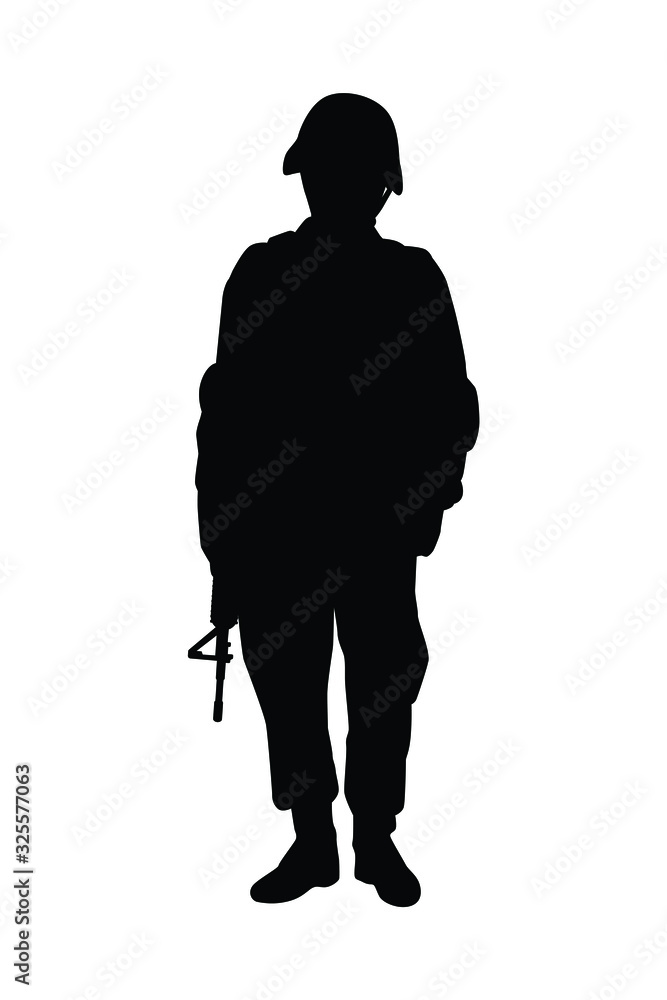 Wall mural Standing soldier with weapon silhouette vector