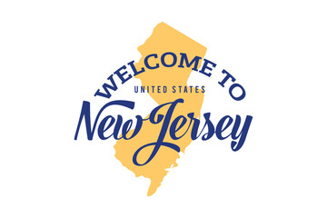 Welcome To NEW JERSEY  Word Text, Creative Font Design Illustration, Welcome sign with map