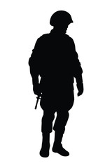 Standing soldier with weapon silhouette vector