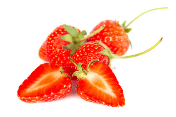 strawberries with strawberry leaf isolate on white background.