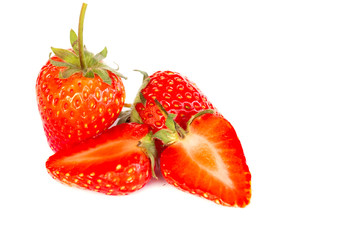 strawberries with strawberry leaf isolate on white background.