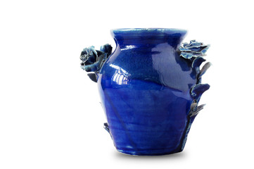 blue vase on white background.