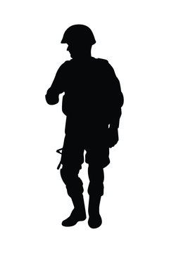 Standing soldier with weapon silhouette vector