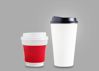 cup of paper on gray background.