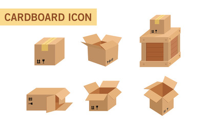Vector illustration of cardboard still sealed, open and stacked. Suitable for illustration of cargo shipping, online cargo delivery, and packaging. Cardboard box icon set graphic resources.