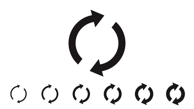Refresh button, circle arrow icon set, reload, rotation, reset, loop sign, recycle symbol, black isolated on white background, animation with alpha matte.