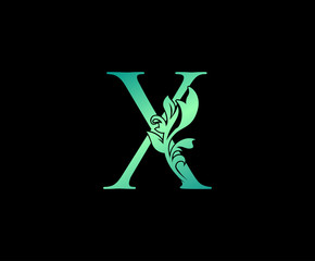 Nature Letter X Logo. X Letter Design Vector with Green Colors and Floral Hand Drawn.