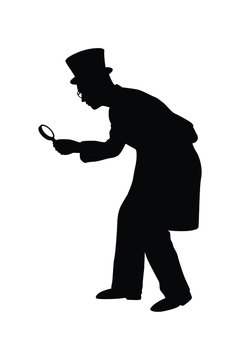 recommend clip art: Spy man with magnifying glass silhouette vector