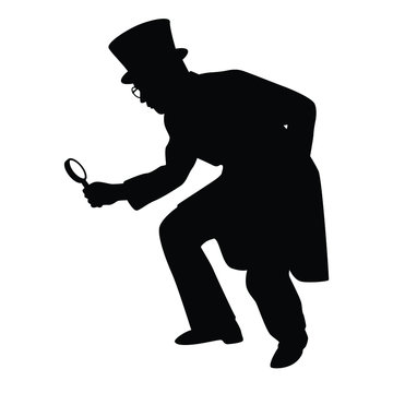 recommend clip art: Spy man with magnifying glass silhouette vector