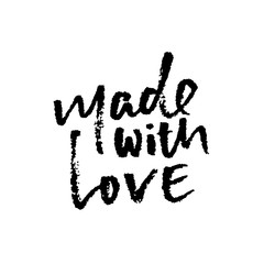 Made with love. Hand made lettering phrase for online store. Vector ink illustration. Modern dry brush calligraphy.
