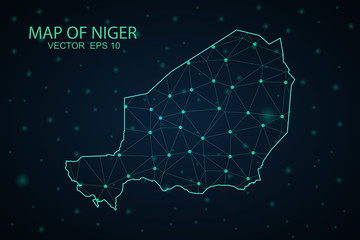 Fototapeta na wymiar Map of Niger. Wire frame 3D mesh polygonal network line, design sphere, dot and structure. communications map of Niger. Vector Illustration EPS10.