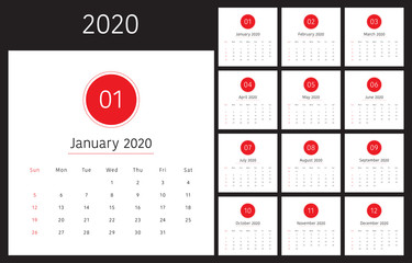 Year 2020 desk calendar vector illustration