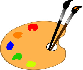 Wooden art palette with paint brush. Vector illustration