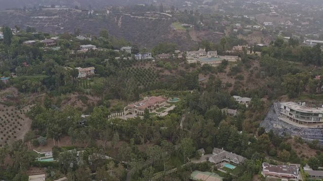 Los Angeles Aerial v271 Slow panning view of hillside mansions - October 2019