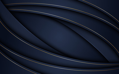 Abstract wavy luxury dark blue and gold background. 