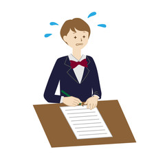 Illustration where a female student is studying