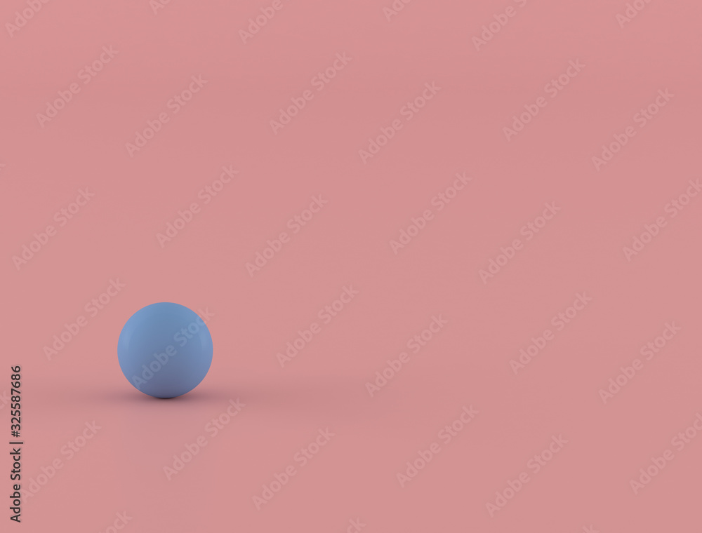 Poster Abstract geometric object ,blue sphere on pink background,minimal idea,3d rendering