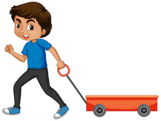 Boy pulling cart on white background © blueringmedia