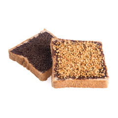 bread or bread slice with nuts chocolate on a background new.