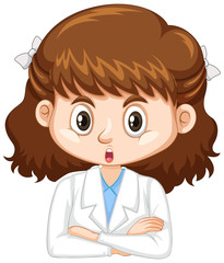 Cute girl in science gown on white background