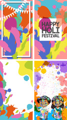 Four background design with happy holi festival theme