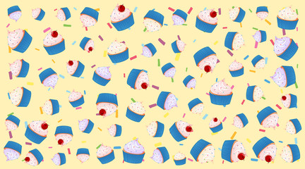 Seamless background pattern with cupcakes