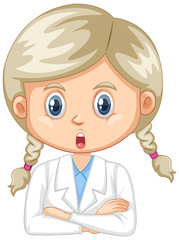 Girl wearing lab gown on white background