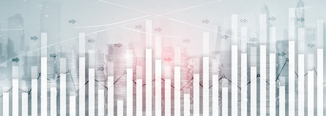 Investment trading financial analysing forex currency economy growth abstract background business people modern city.