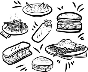 Cafeteria meals. Lineart with unexpanded strokes, all used brushes included.