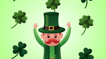 st patricks day animated card with elf and clovers