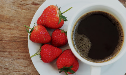 black coffee banana cake and fresh strawberry refeshing the day