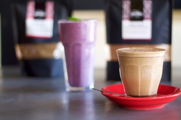 Spiced Mexican latte and berry smoothie