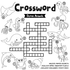 Crossword puzzle ocean animals coloring version