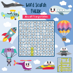 Words search puzzle Aircraft Transportations