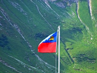 The national flag of Liechtenstein (Flagge Liechtensteins) or Civil and state flag of the Principality of Liechtenstein